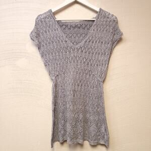 Anthropologie Knit Top Hoodie Size Xs Pointelle Pullover Moth Gray Soft Hooded​